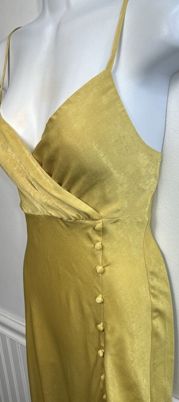 NWT! Zara Chartreuse Satin V-Neck Formal Maxi Slip Dress Small Button Slit Party